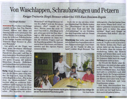Birgit Brenner | Artikel in der Heilbronner Stimme zum Thema 'Kinder-Knigge' vom April 2012